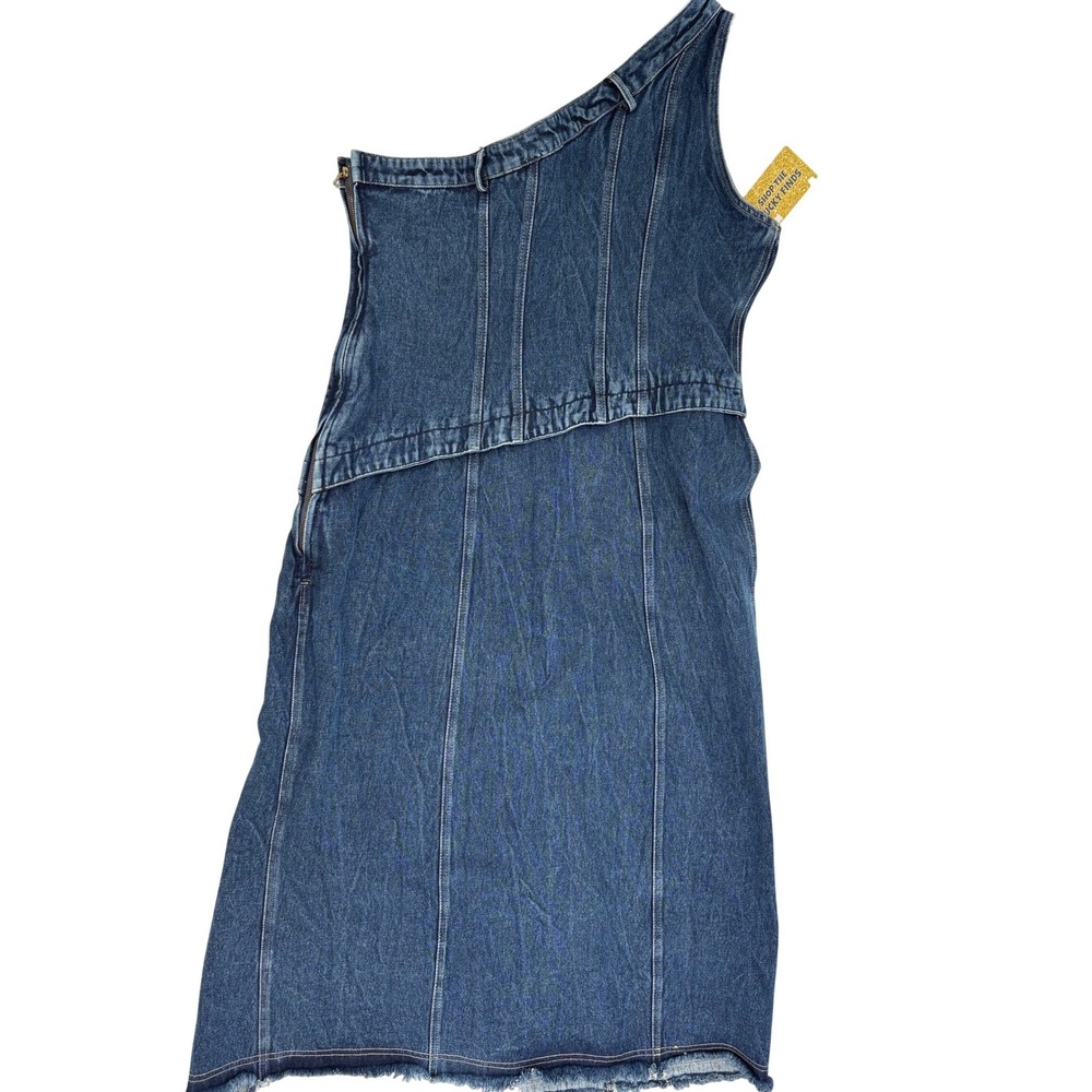 Forever That Girl Denim Midi Dress One Shoulder Side Slit Blue Womens Size L NWT